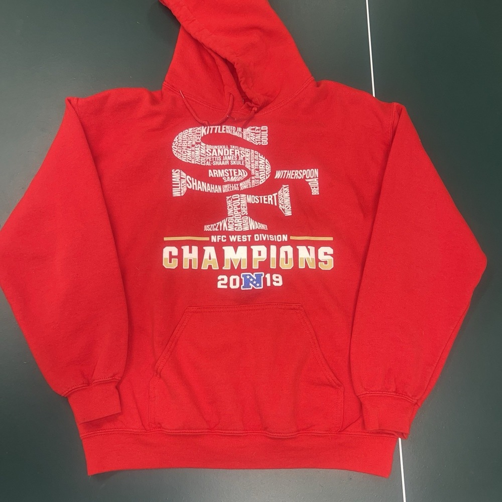 San Francisco 49ers 2019 Playoffs Mens Red Hoodie M Players - Bosa Warner Kittle